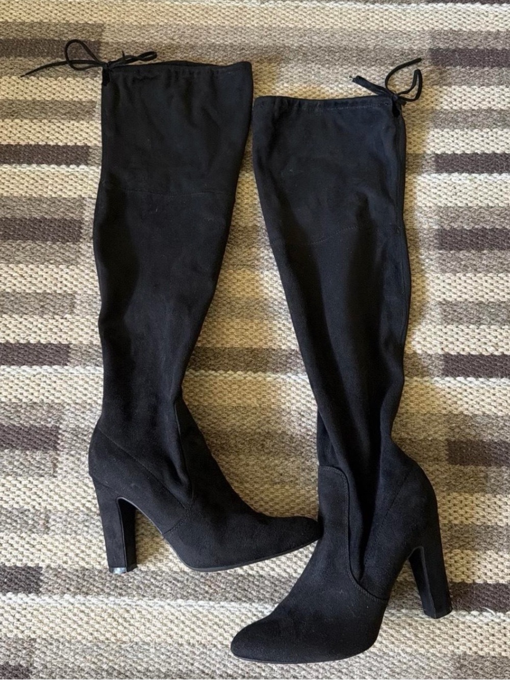 Unisa Black Over-the-Knee Stretch Suede Heel Boots